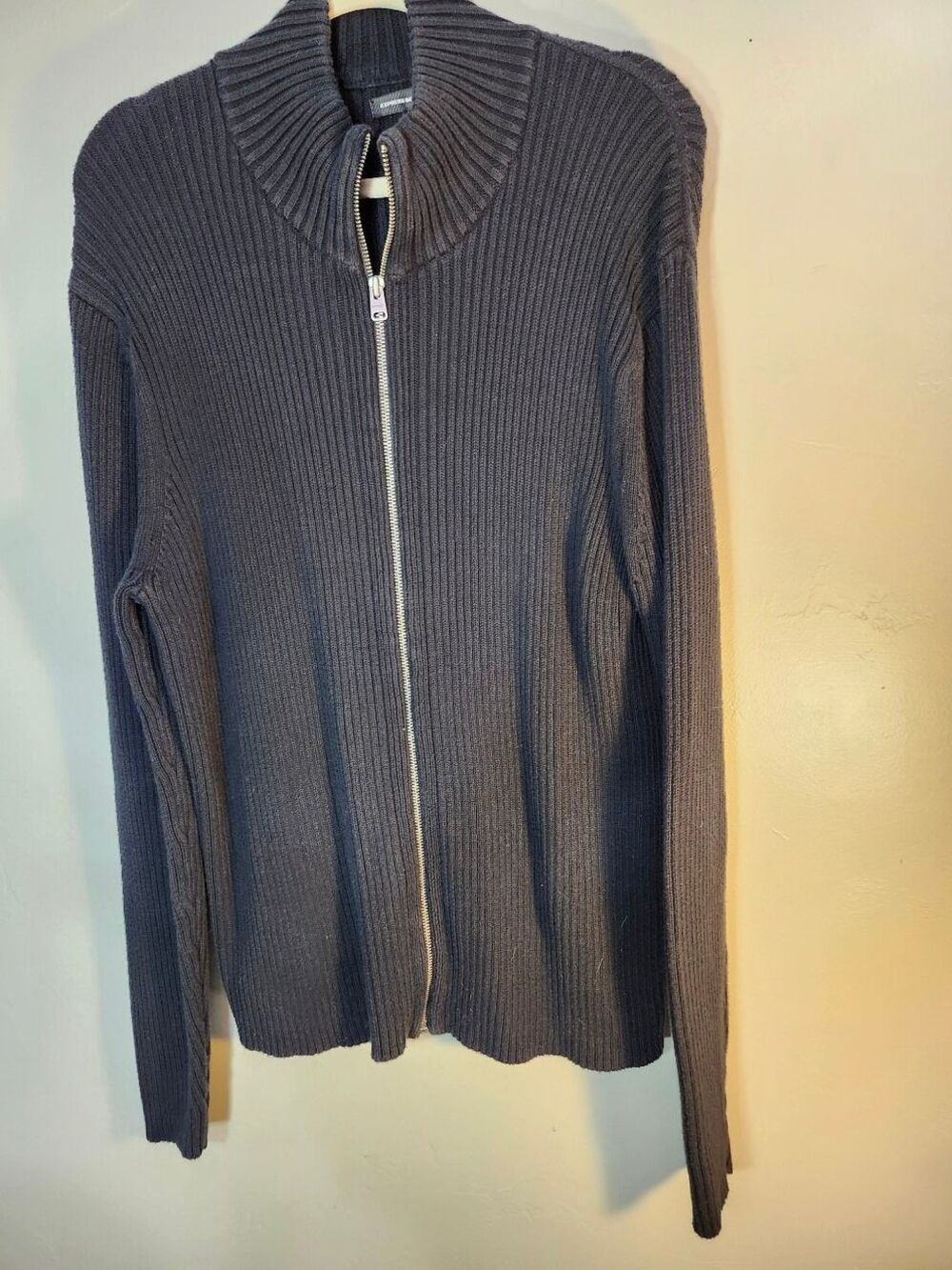 Express Black  Ribbed Zip-Front Cardigan